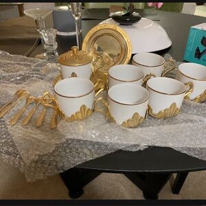 Elegant 24k Gold Plated Tea Set and Candle Holders